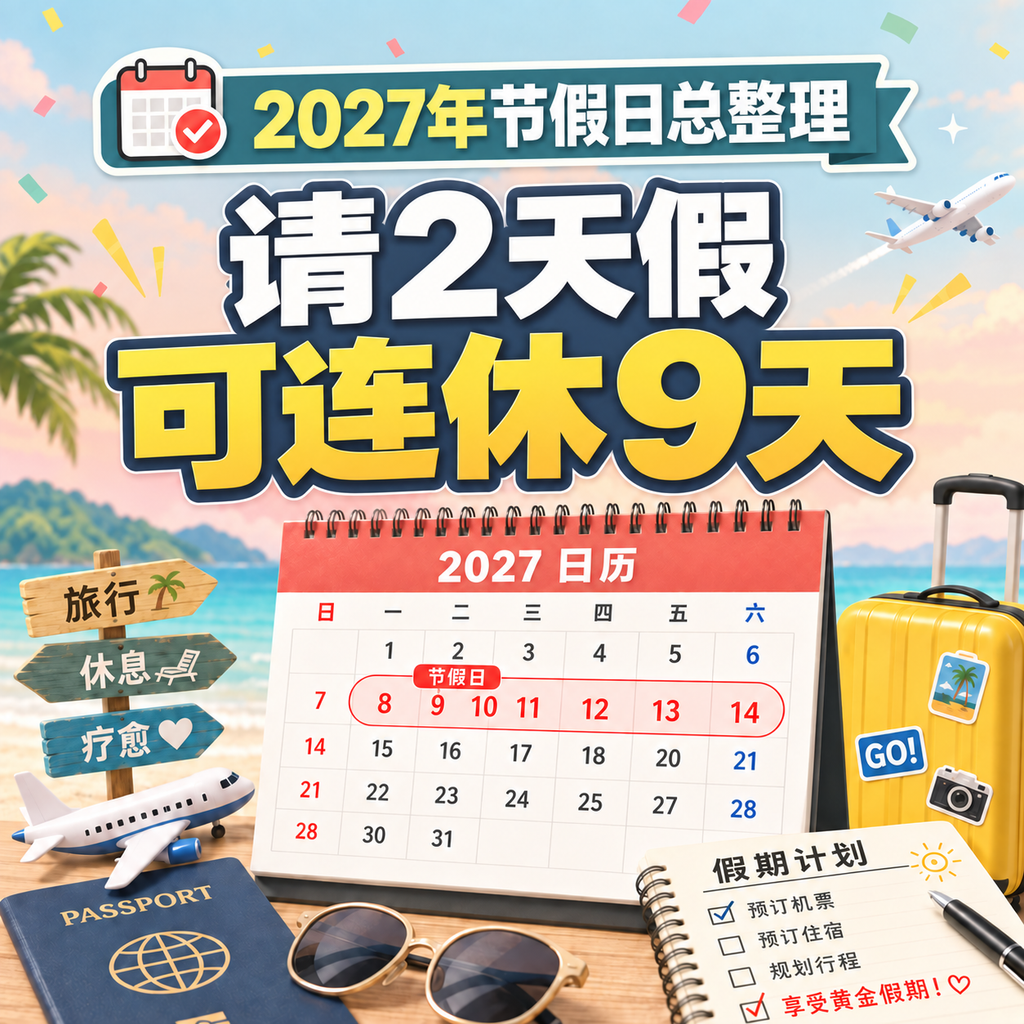 2027年韩国法定节假日整理：请2天年假可连休9天