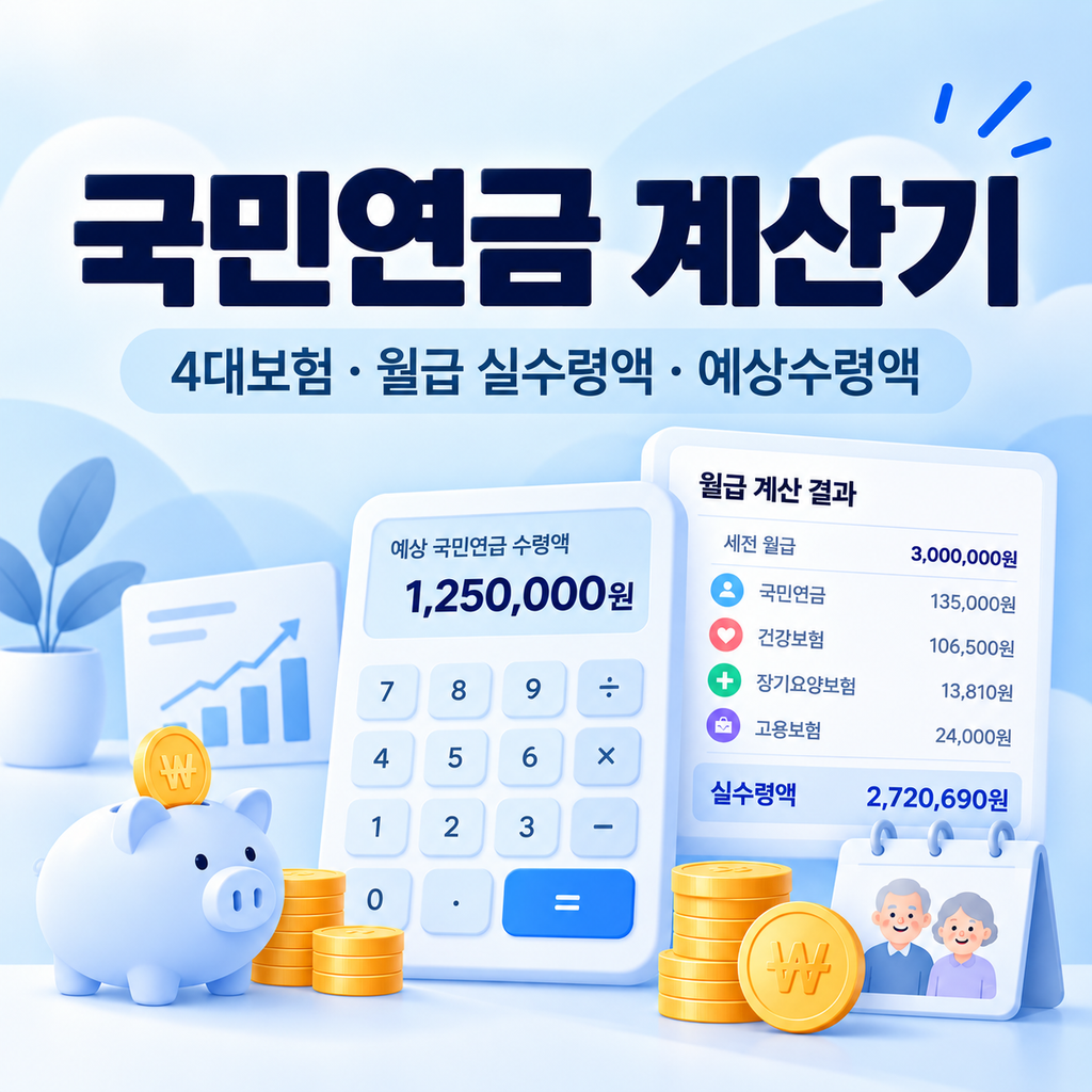 국민연금 계산기 | 4대보험·월급 실수령액·예상수령액 한 번에