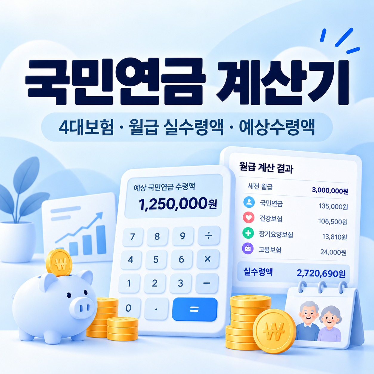 국민연금 계산기 | 4대보험·월급 실수령액·예상수령액 한 번에